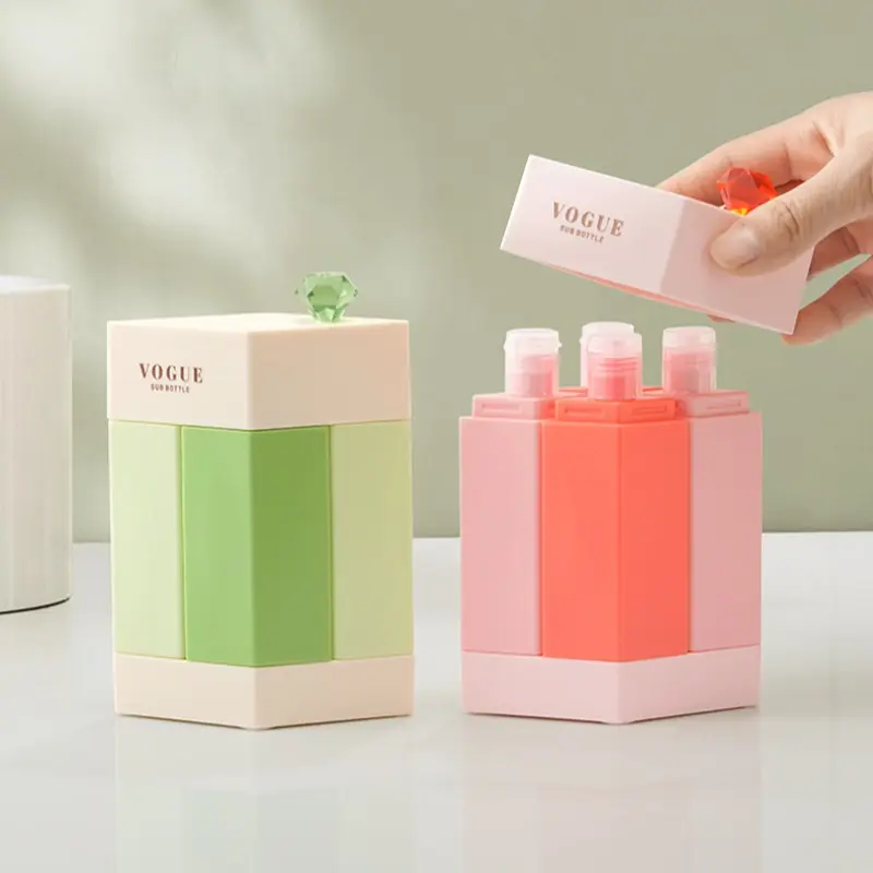 Fashionable Four-In-One Travel Dispenser Bottle, Dual-Layer Leak-Proof Portable Cosmetic Container, Diamond Decorated Multi-Function Liquid Dispenser