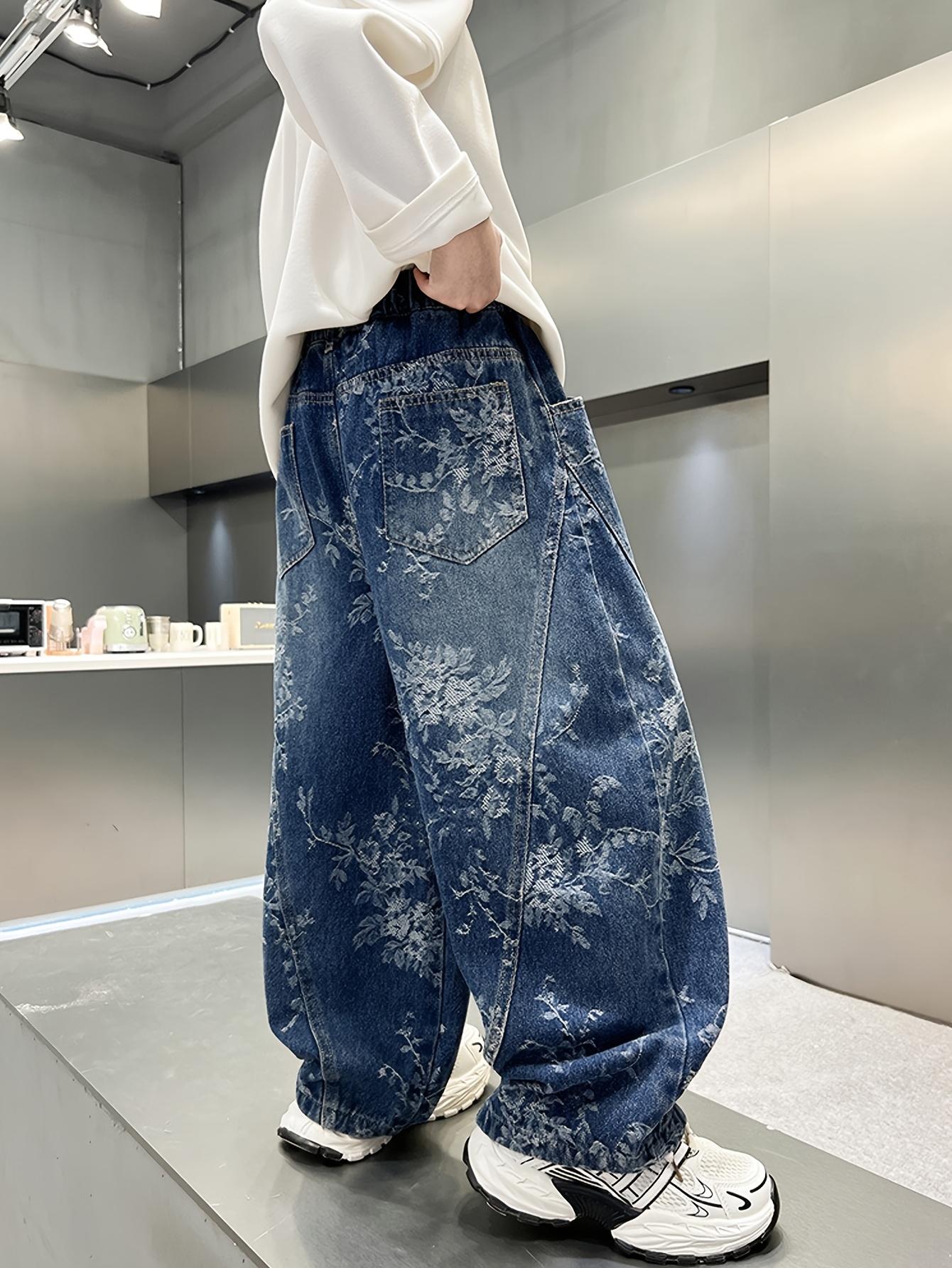 (New)Back-to-School Season Valentine's Day Fashion Trend Boys' Pants 2026 New Jacquard Simple Versatile Loose Wide-Leg Stylish Boys' Jeans