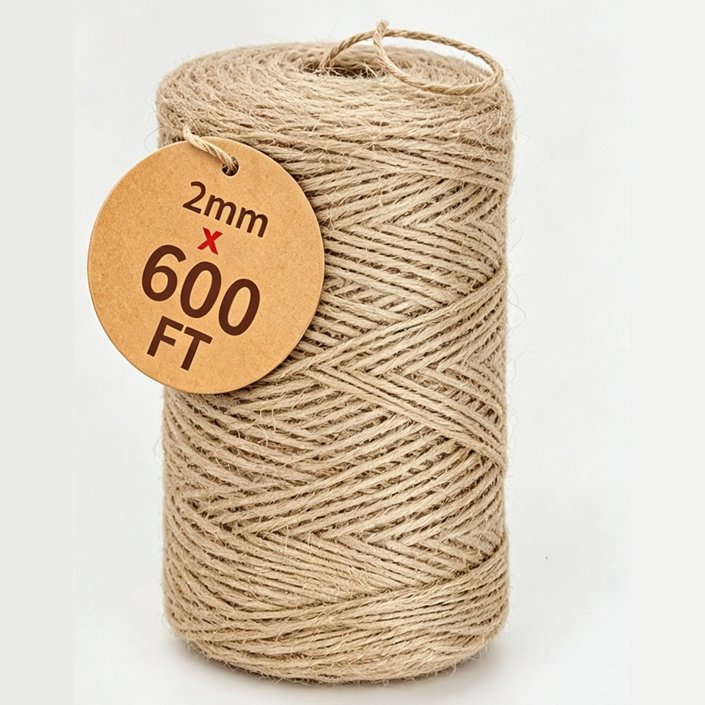 2mm Jute Twine, 600 Feet Natural Hemp Rope, Heavy-Duty Garden Twine for Crafts, Gift Wrapping, Christmas and Halloween Packaging, Gardening, Bundling, DIY Projects, Rustic Party Decor and Handmade Decorations, Long Roll for Home and Seasonal Use