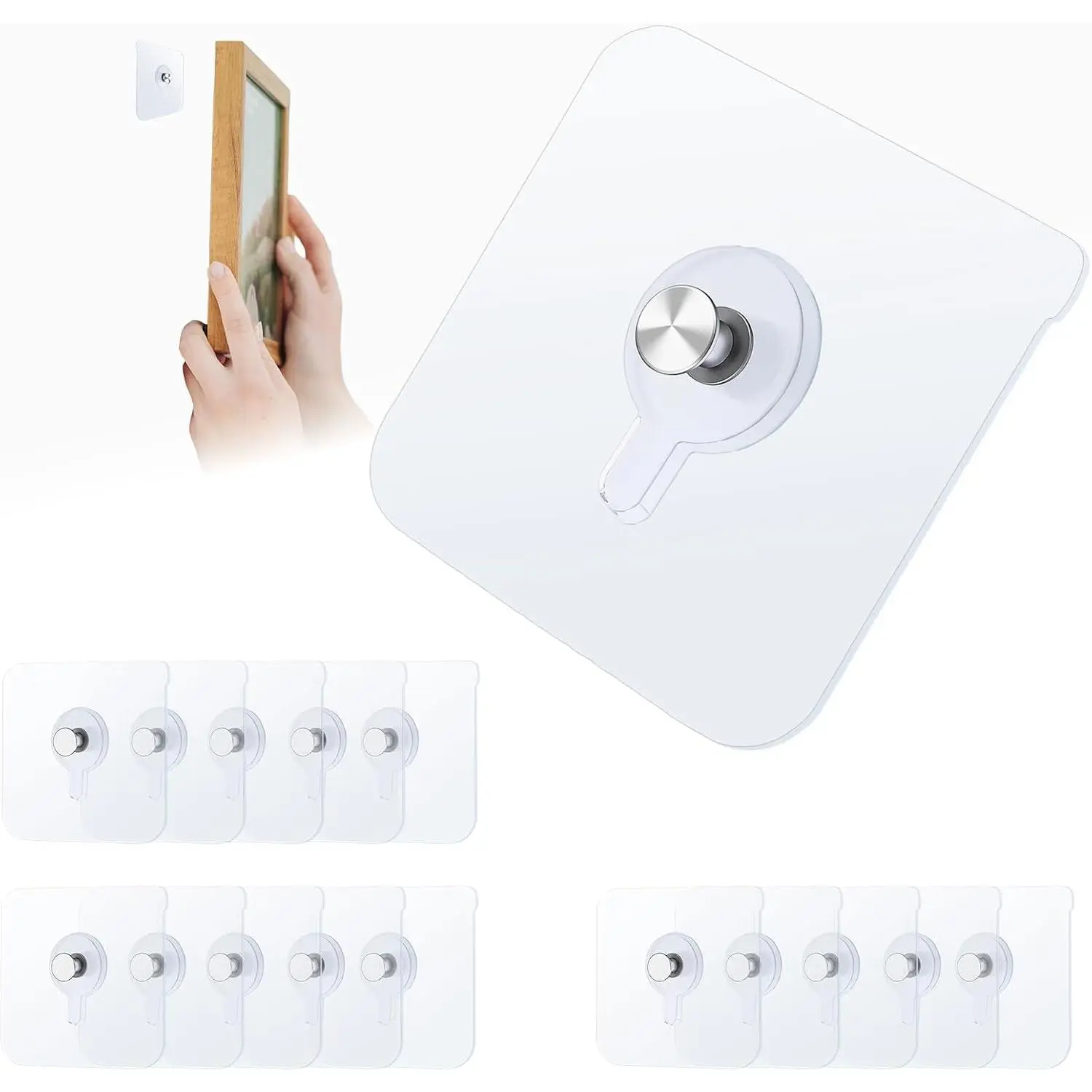 25 Pack Self Adhesive Picture Hooks 20 lbs Load No Drill Picture Hangers Without Nails for Pictures/Shelves  Smooth Surfaces