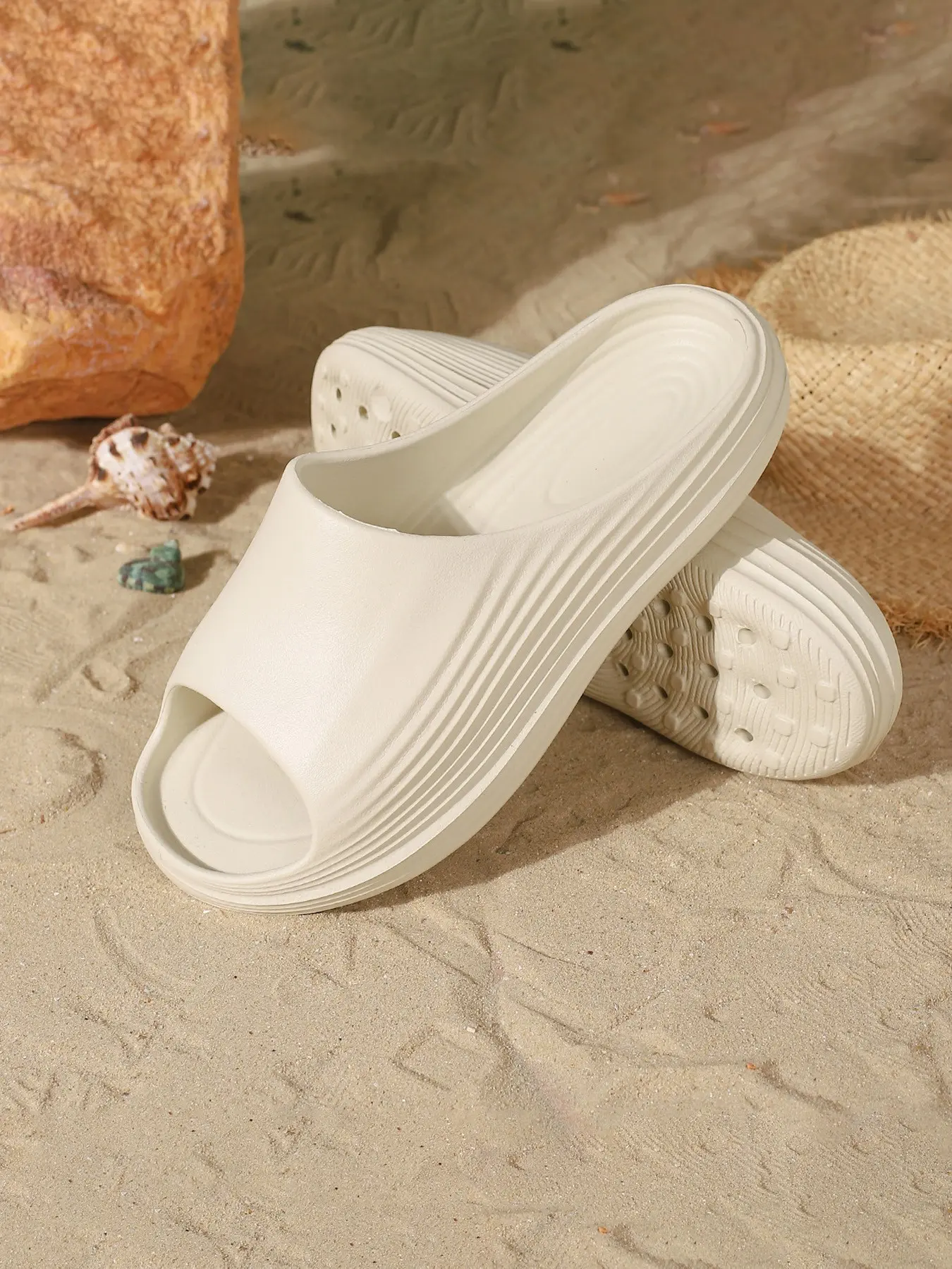 Unisex Wave Line Thick Summer Slide Slippers – Soft EVA Cushioned Non-Slip Sandals for Beach, Shower & Daily Outdoor Wear