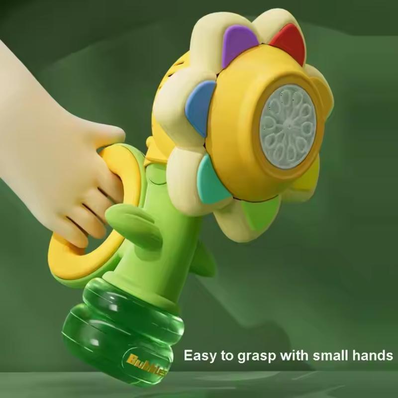 Summer Toy Gift, Indoor Outdoor Birthday Wedding Party Bubble Machine, Colorful Flower Design, USB Rechargeable, Portable Round Shape