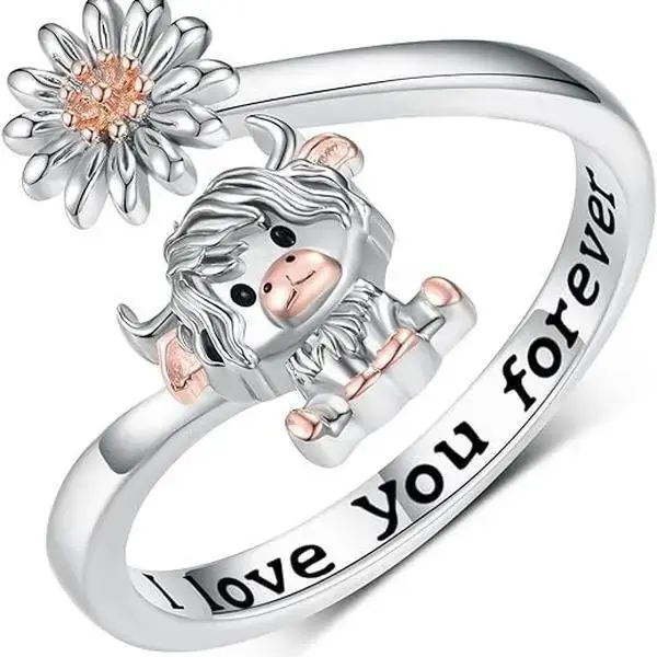 Personalized highland cow ring, suitable for women and girls, sweet and cool style