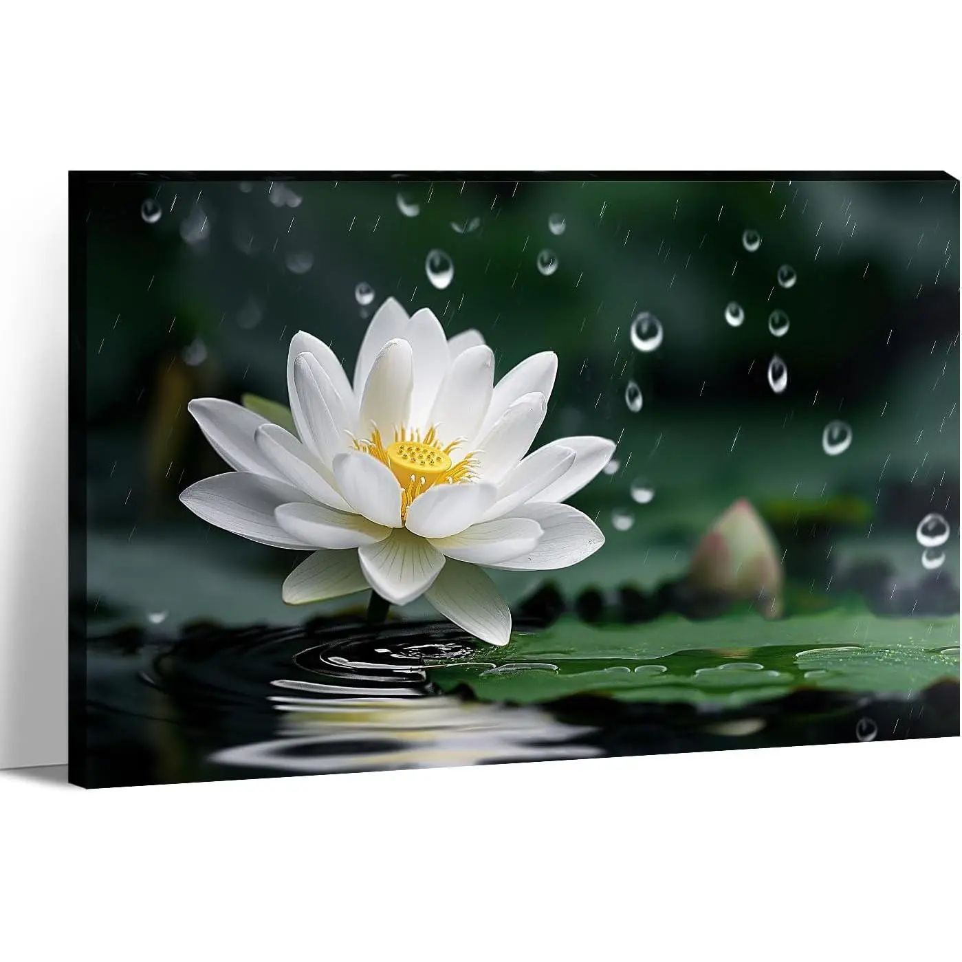 White Lotus Canvas Wall Art - Zen Wall Decor Flower on Water Picture Relax Meditation Zen Art for Living Room Bedroom Bathroom Home Decor Framed(12.00x18.00 inch)