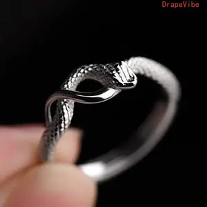 Silver Adjustable Open Wrap Snake Ring With Synthetic Stones, Gothic Elegant Finger Jewelry For Women Daily And Stylish Outfit Matching