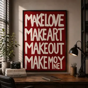 Make Love, Make Art Poster, Bold Red Motivational Wall Art, Modern Home Decor, Inspirational Quote Print, Aesthetic Room Decor, Living Room Wall Art