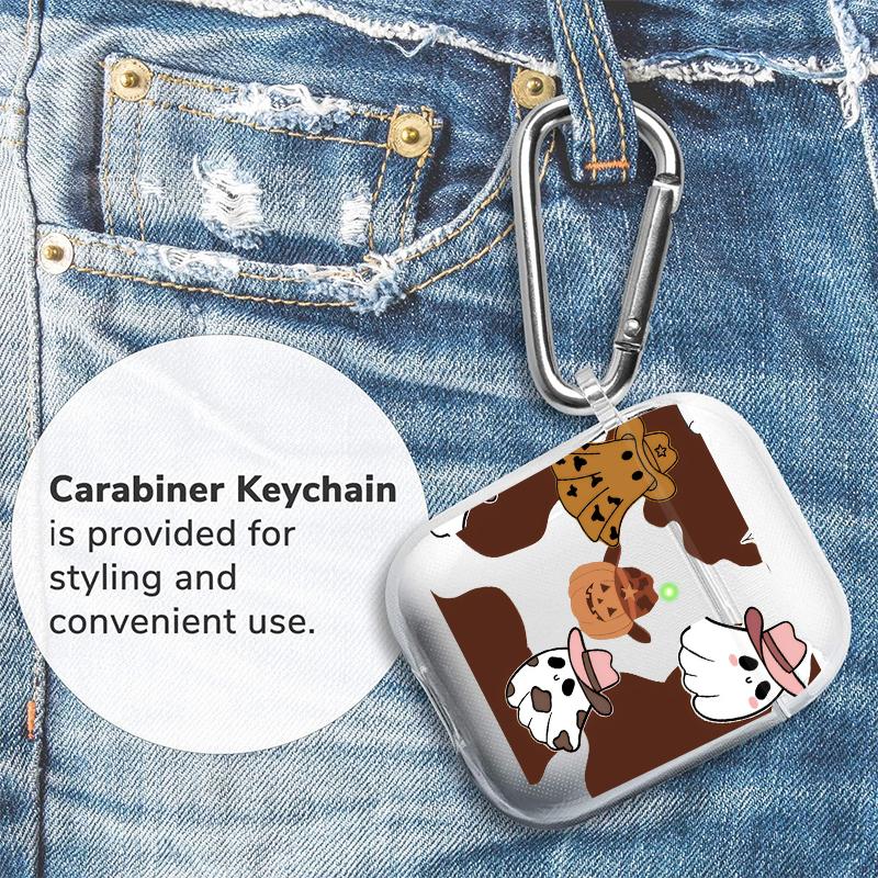 Cowboy Ghost Fantasy Pattern TPU Soft Protective Case for Apple AirPods 4/3/2/1/Pro/Pro2 Transparent Earphone Cover with Keychain Attachment