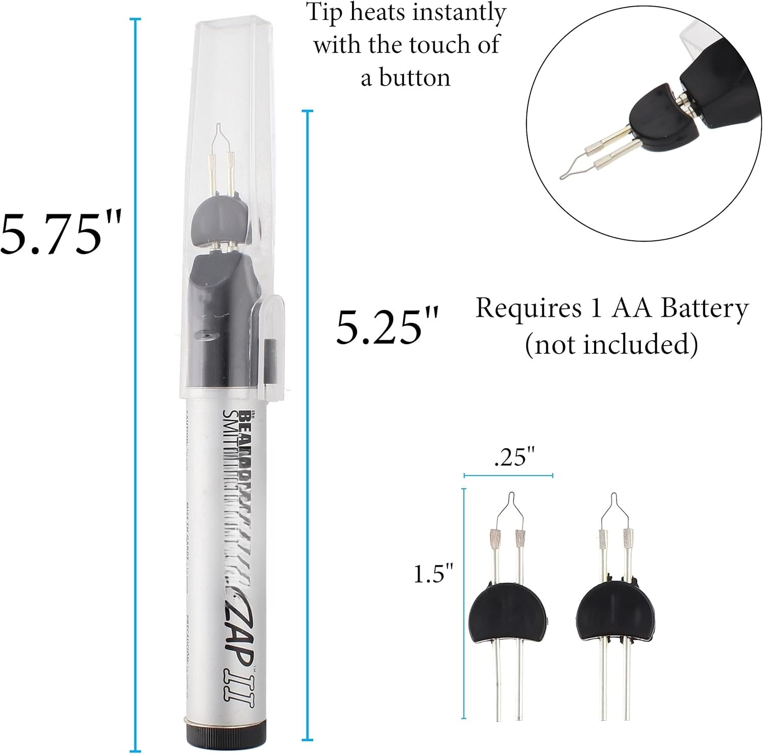 Thread Zap - 5.25 Thread Burner - Plus 2 Pack Replacement Tips Included - Trim,  and Melt Thread with one Touch, Ideal for Finishing Bead Weaving and stringing Projects