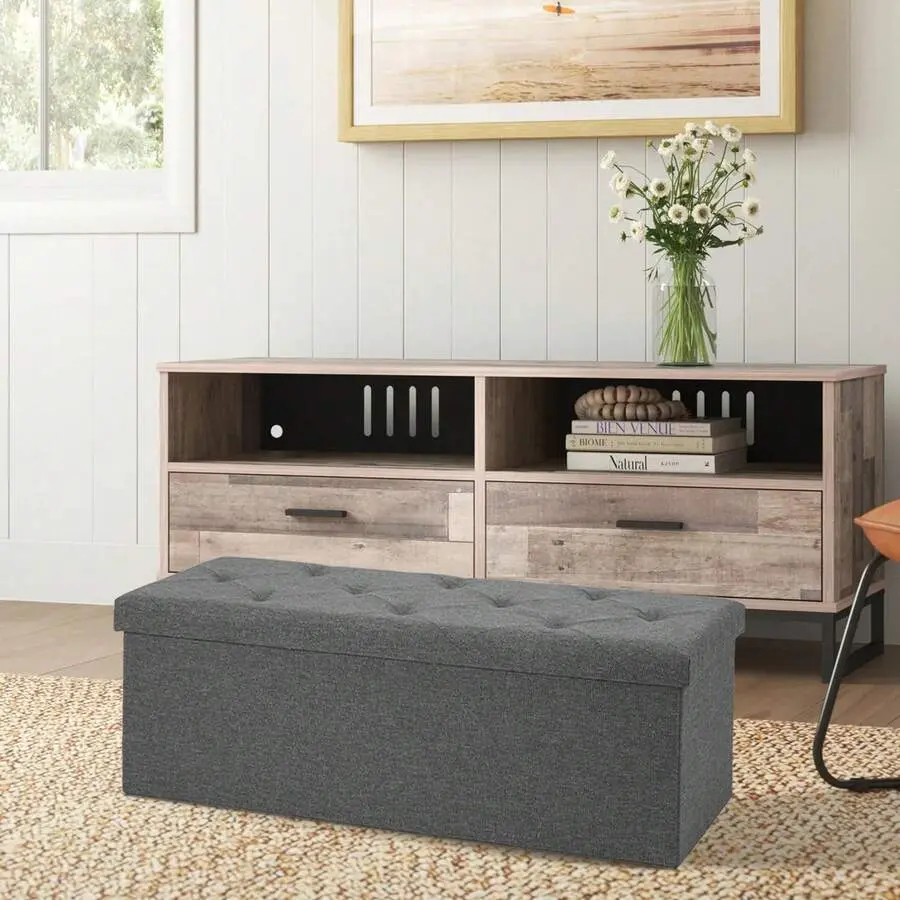 2 Sizes Foldable Storage Ottoman, Storage Chest Bedroom End Of Bed, Large Ottoman Bench Foot Rest Stool With Padded Seat Entryway Living Room Back To School Dormitory Storage