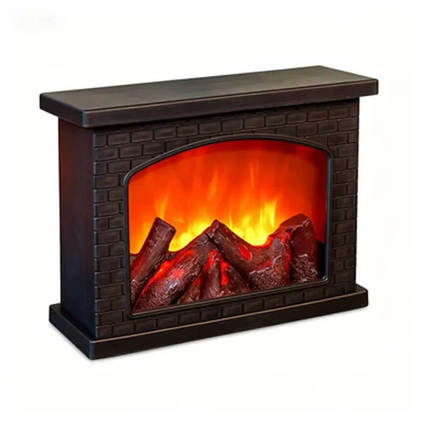 Black LED Flame Effect Fireplace Lamp - Portable, Battery Operated (Batteries Included), USB Charged, Adjustable 11.2" L x 4.9" W x 8.6" H Faux Fire Decor Lantern for Indoor, Balcony Festive Christmas Decor (No Heater Function), Festival Style Decorative
