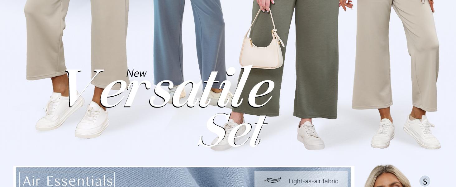 WIHOLL Two Piece Sets for Women Summer Outfits Lounge Sets Mock Neck Tops Wide Leg Crop Pants Vacation Travel Outfits