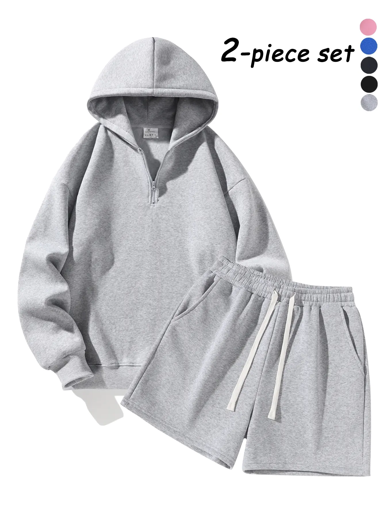 Unisex's Half-Zip Hoodie with Shorts, Basic Style Sporty Plain Comfortable and Warm Sports Two-Piece Set, Athleisure Set, Tracksuits for Jogging, Running and Workout, Suitable for Daily Wear & Outdoor Activities, Casual Activewear Set