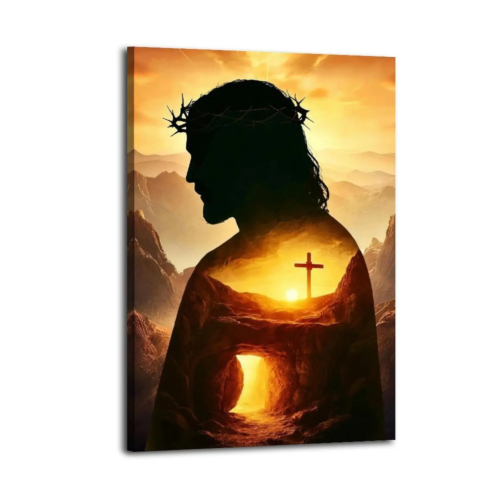 Silhouette Jesus Crown Thorns HomeDecor WallArt LivingRoom Canvas for Bedroom Decor Canvas Poster Aesthetic Office Bathroom Painting Picture Print Modern Family