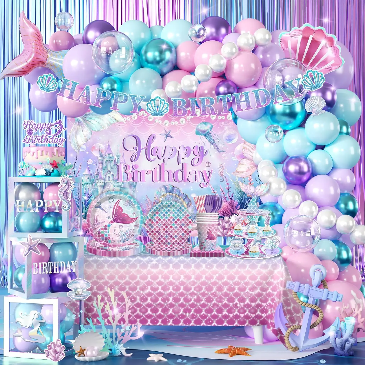 Birthday Decorations, -in- Set for 25 Guests | Easy setup, Includes tableware, backdrop, banner, balloon arch, cupcake stand, and  for girls birthday decorations