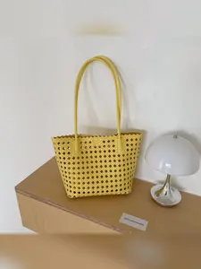 New Korean Style Woven Beach Bag, Lightweight Retro Vacation Tote, Casual Plain Mesh Fabric Shoulder Bag, All Seasons Fashion Accessory