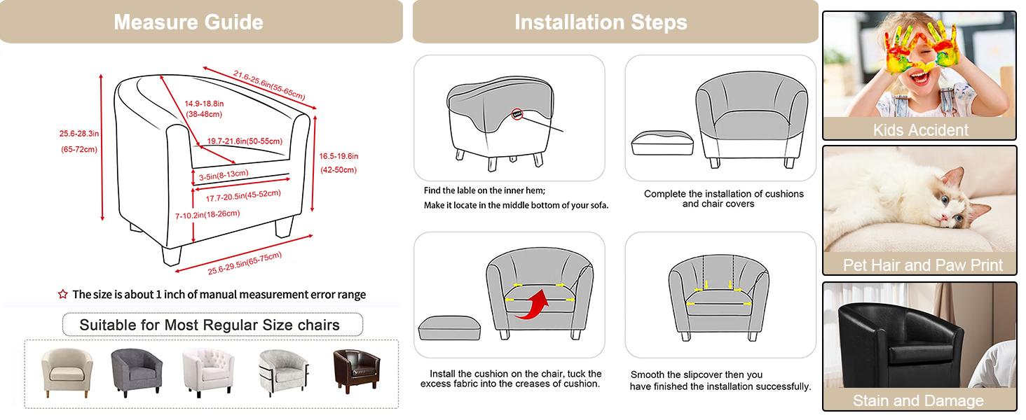 CRFATOP Soft Club Chair Slipcover Stretch Barrel Chair Covers Printed Tub Chair Slipcovers Round Couch Covers Spandex Armchair Sofa Cover Removable Furniture Protector for Living Room,C02