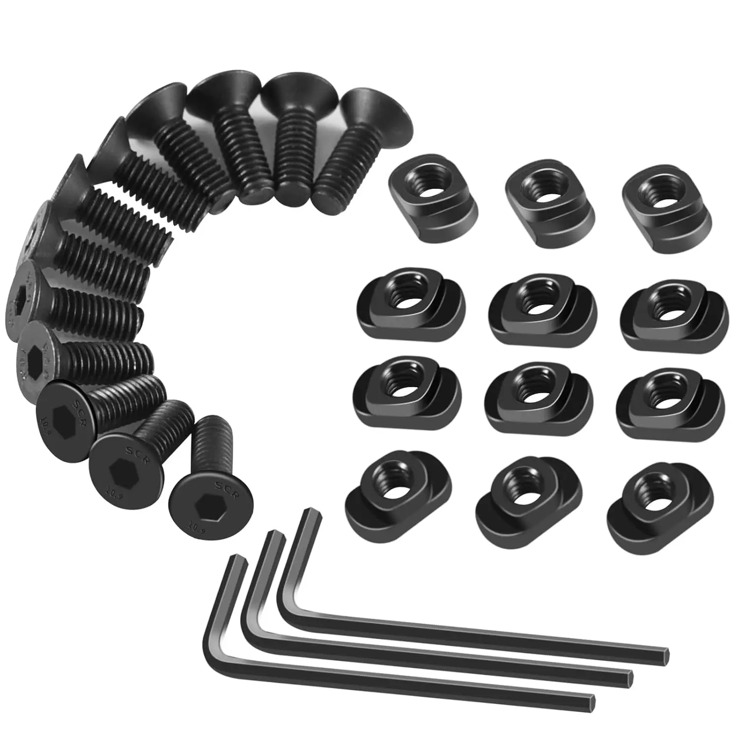 12 Pack T-Nut & Screw Set for M-LOK Rails – Includes long and short screws with T-nuts and 3 Allen wrenches. Durable replacement kit for rail accessories, easy installation for upgrades and maintenance.