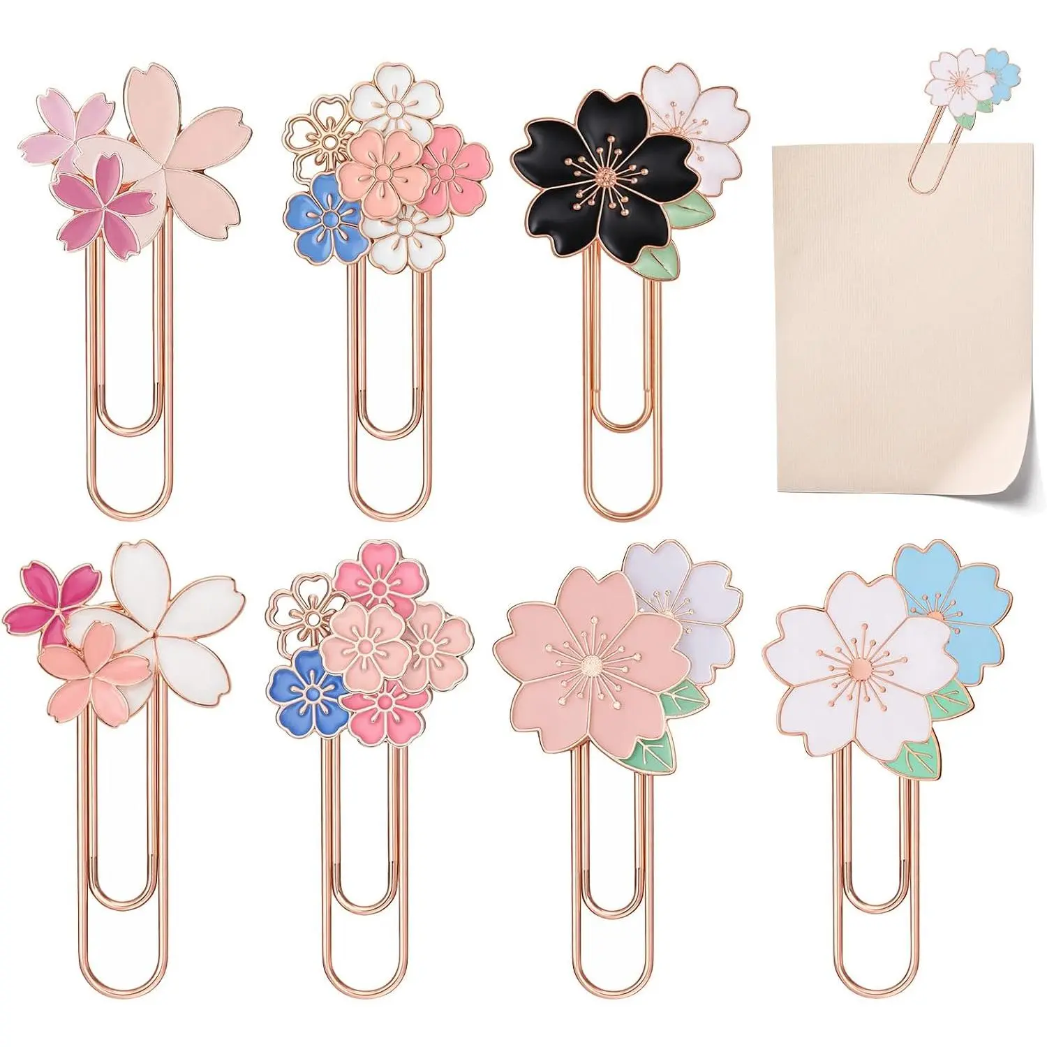 7 count Cherry Blossoms Paperclip, Pretty Book Decorative Paper Clips Metal Paperclips for Bookmarks Fun Paper Clips Office Supplies Present for Bookmark Clamp Desk Stationery Accessories