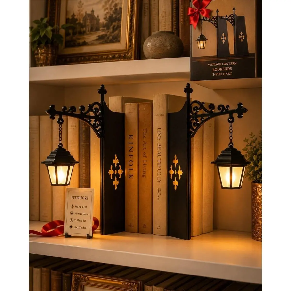 1/2/3/4Piece Set Mini Retro Warm Light Bookshelf Lamp And Bookstop, Suitable For Bookshelf Decoration In Studies And Offices, Library Desktop Decor Bookstop, A Gift For Book Lovers As Bookshelf Lighting