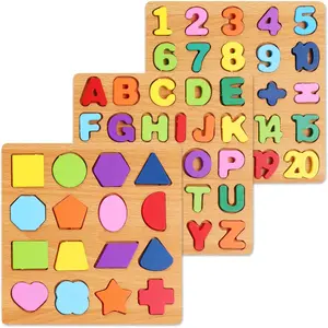 Alphabet Wooden Puzzles for Toddlers, Pack of 3 ABC, Number and Shape Puzzle, Preschool Educational Learning Toys with Puzzle Board & Letter Blocks for Kids Ages 3-5 Years Oldfidget toys