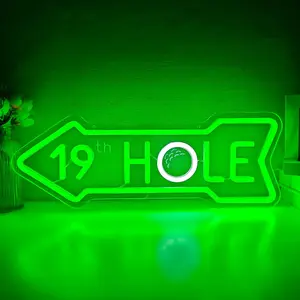 19th Hole Neon Signs for Wall Decor Golf Neon Sign Dimmable Golfs Themed Arrow Led Light Sign for Man Cave Home Bar Sports Pub Decor Golf Gifts for Men