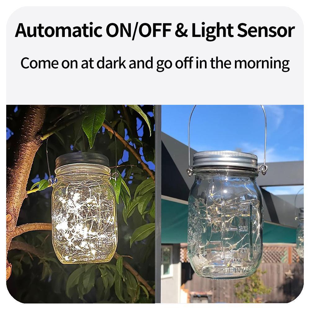 Solar Powered Mason Jar Light, LED String Light, Waterproof Mason Jar Light with Hanger, Outdoor Decorative Light for Garden, Patio, Roof Deck, Fence