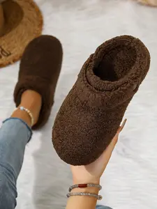 Retro Ladies Cozy Sherpa Fleece Clog Slippers, Soft Round Toe, Warm Winter Shoes, Lightweight Casual Outdoor House Mules for Women