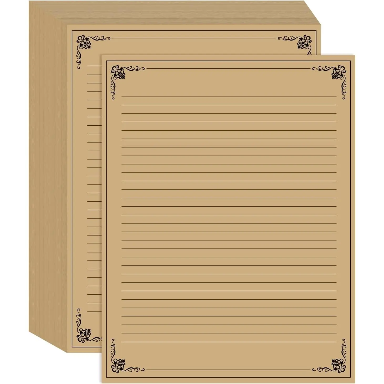 Vintage Lined Paper - 50 Sheets, 100gsm Stationery Paper for Writing Letters and Invitations, 8.5 x 11 Inches, Brown