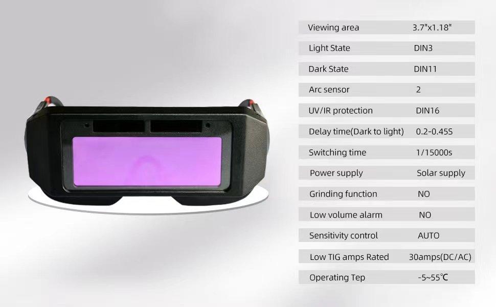 Welding Glasses Auto Darkening Welder Glasses with 2 Sensors for TIG MIG MMA Plasma