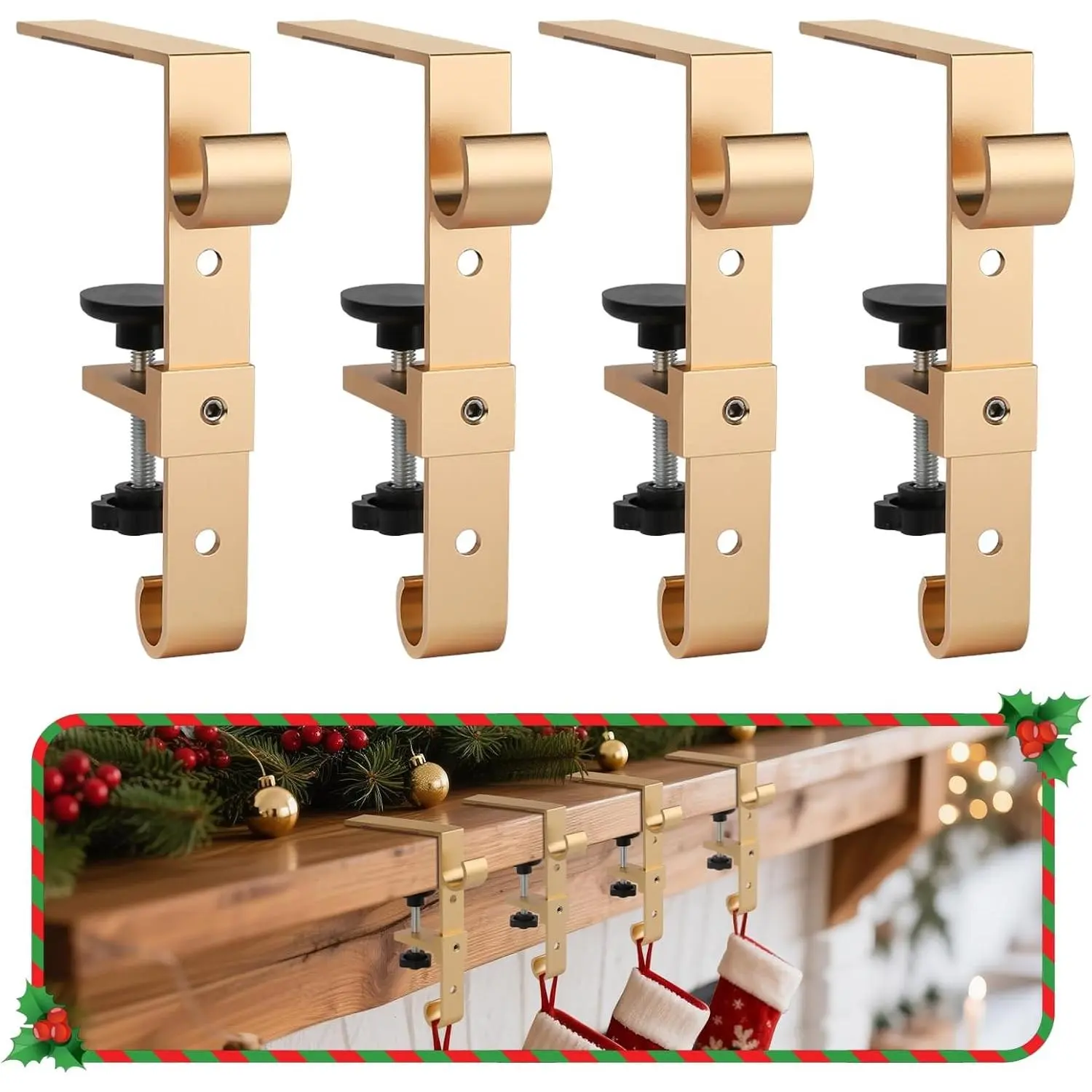 Stocking Hangers for Mantle,2 in 1 Adjustable Christmas Stocking Holder