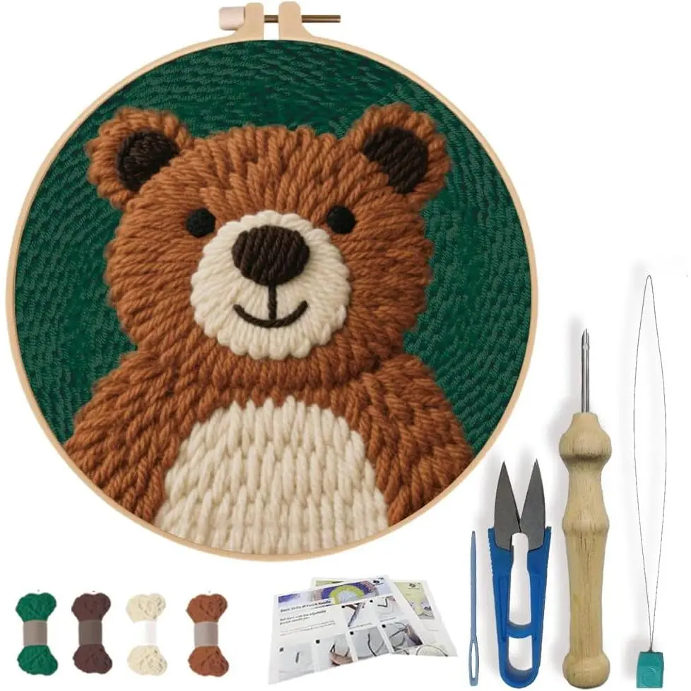 DIY Punch  Kits for Beginners Cartoon  Punch  Starter Craft Set with Hoop and Instruction Embroidery Set for Adults Festival  and Decoration 7.9''/20cm