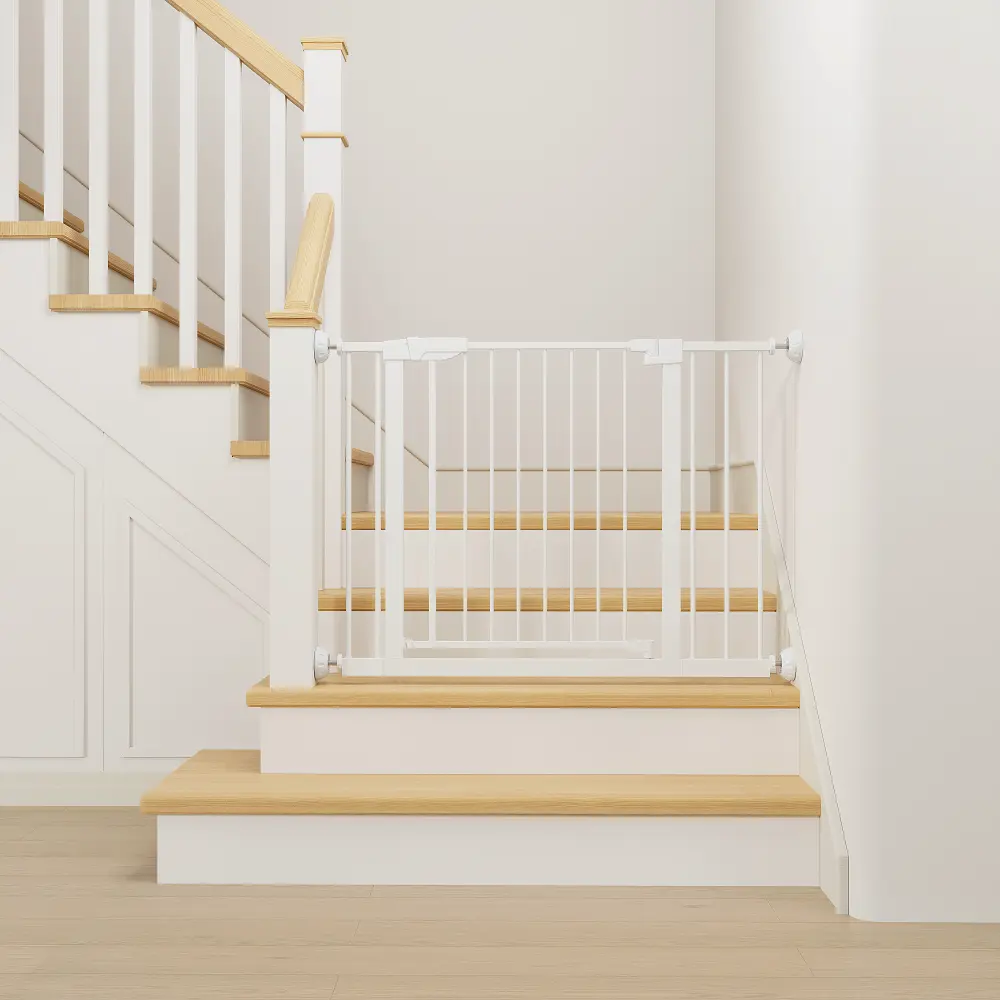 29.5-45.3" Extra Wide Baby Gate for Stairs & Doorways, No Drill Pressure Mounted Safety Gate with Wall Protectors, Indoor Pet Gate for Dogs & Kids, Walk Through Childproof Gate, Adjustable Baby Barrier for Home, White