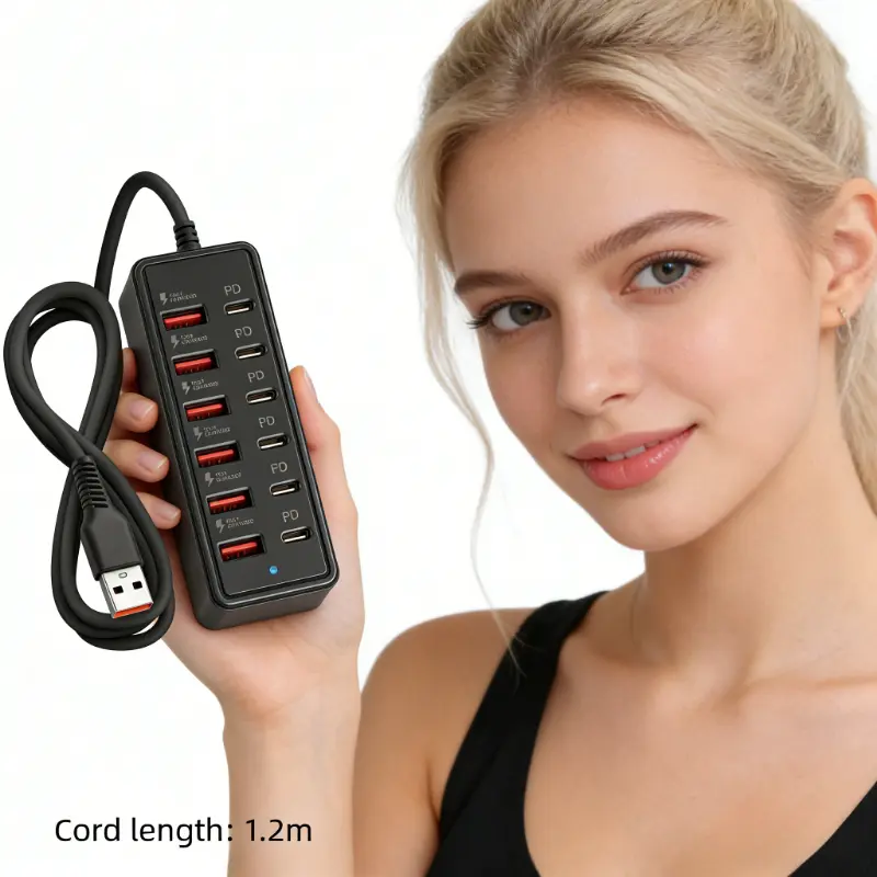2026 Newest 12-Port Multiport USB Hub, 6 USB-A + 6 Type-C PD Ports, 66W High Power Fast Charging Station, High Speed Data Transmission Hub Adapter, Compact Portable Multi-Device Charger Dock, Universal Compatible with Smartphones, Tablets, Laptops an