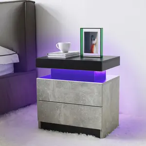 2-Drawer LED Bedside Table – Modern Nightstand with Built-in Lights, Glowing End Side Cabinet for Bedroom Storage – TK Ambient Bedroom Hack