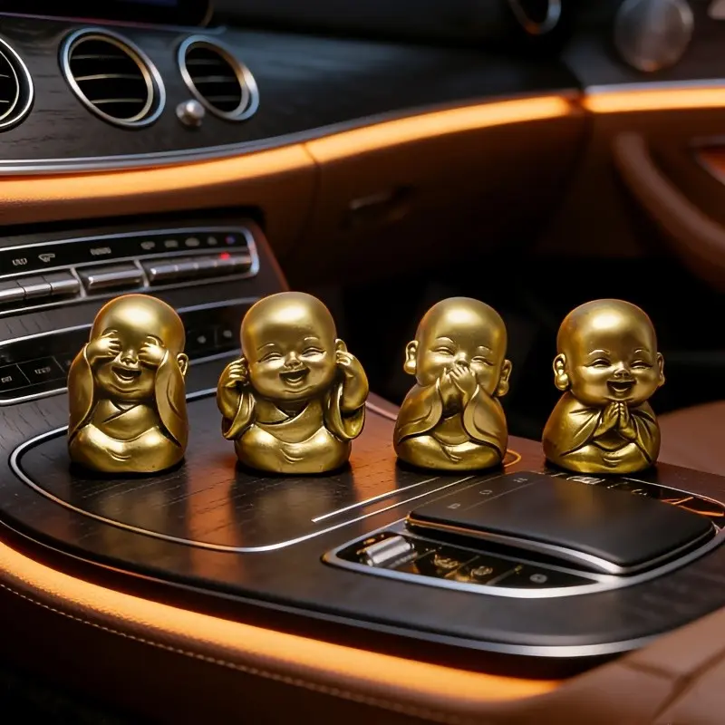 4pcs Buddha Statues for Car Dashboard Decor, Auspicious Zen Home Decoration, Car Interior Accessories