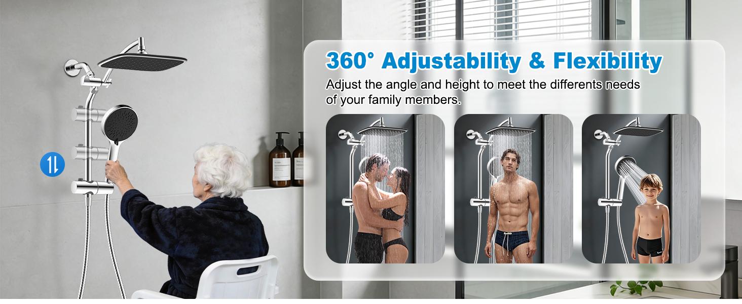 10" Rain Shower Head with Handheld, High Pressure Boosting Rainfall Showerhead with All Metal Adjustable Extension Arm, Easy Reach Shower Holder, 5 Spray Modes with Power Wash, Easy to Install, Chrome