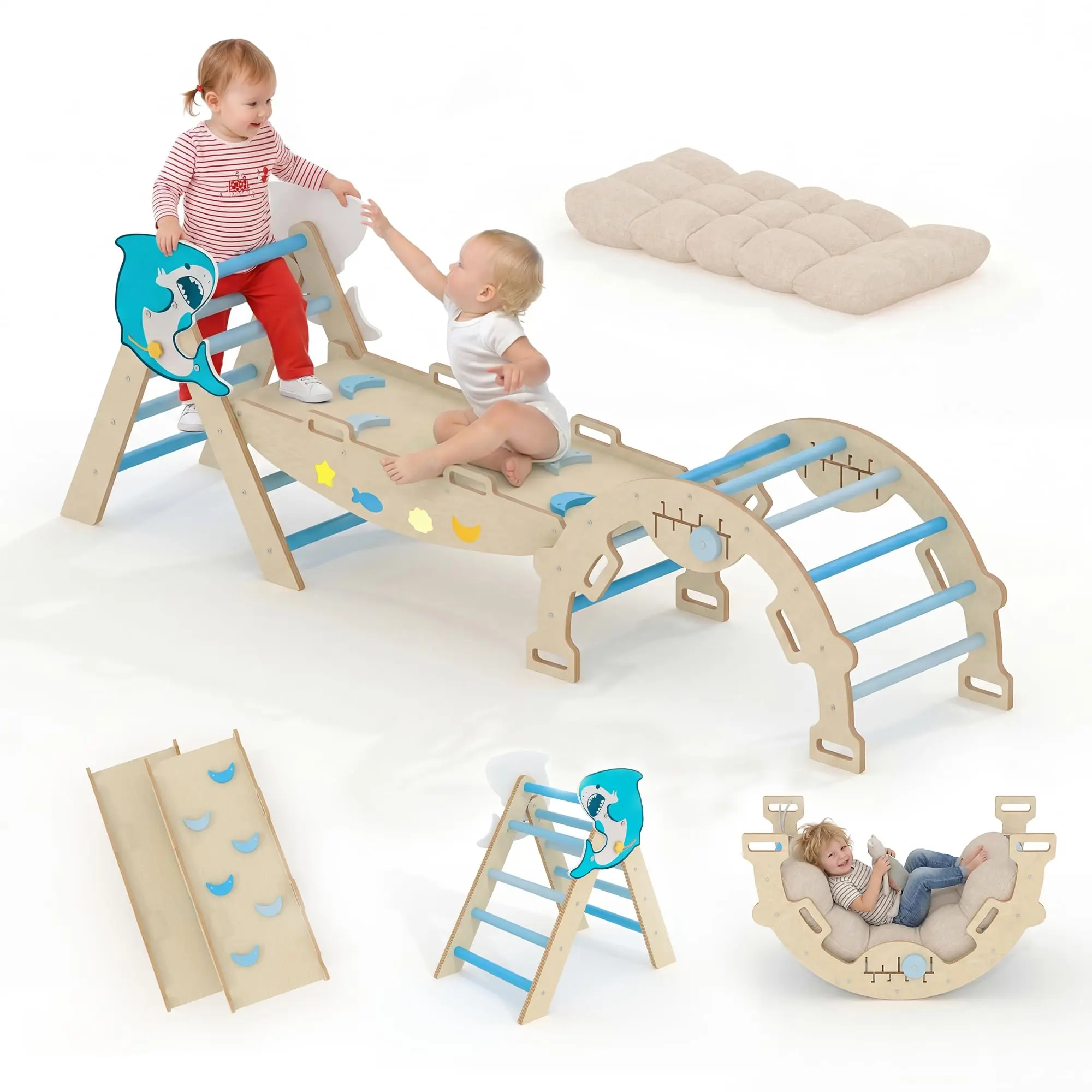 🧸 7-in-1 Foldable Pikler Triangle Set – Reversible Animal Slide, Wooden Montessori Climber, Space-Saving Indoor Jungle Gym for Toddlers 18M-5Y! ✨
