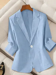 Women's Plain Thin High-End Seven-Eighth Sleeve Suit Jacket, Suitable for Spring & Summer, Perfect for Commute and Daily Wear
