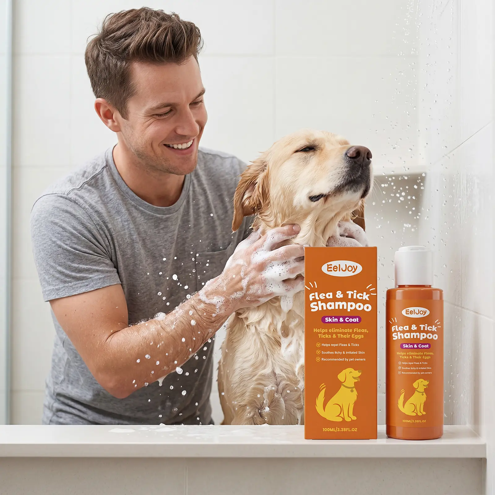 EelJoy Flea and Tick Shampoo gently cleans and removes odors, makes pet hair smooth and fluffy, suitable for daily portable care