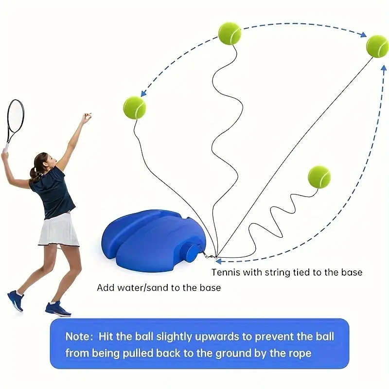 The high-elasticity tennis training set, Sports ball, includes 1 round base + 1 tennis ball + 1 hook, rebound tennis ball, spare rope, suitable for outdoor and indoor singles tennis training, made of PP material, available in blue and orange
