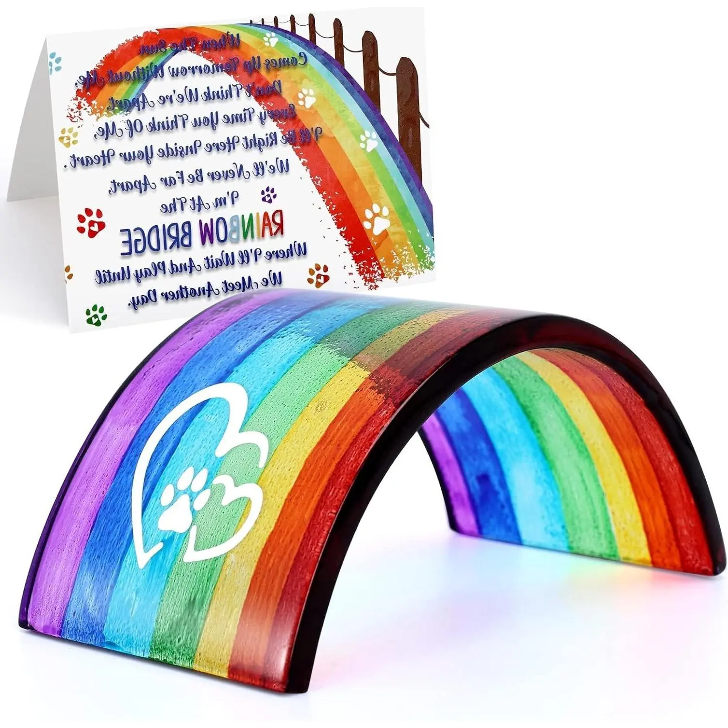 Rainbow Bridge Fused Glass 3D Colorful Bridge with Sympathy Card | Memorial Pet Loss Gift for Dog Cat Guinea Pig Lovers | Sorry Gift SetGift