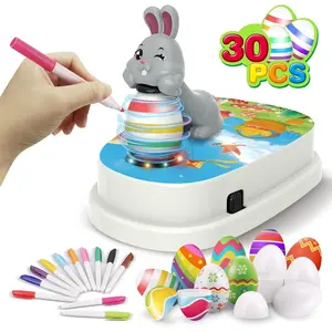 Easter Eggs Decorations Kit, Egg Decorator Spinner Easter Bunny Toy, Coloring Machine with 12 Dying Markers 30 Plastic Eggs and Slings, Easter Gift Sets for Kids Boys Girls Party