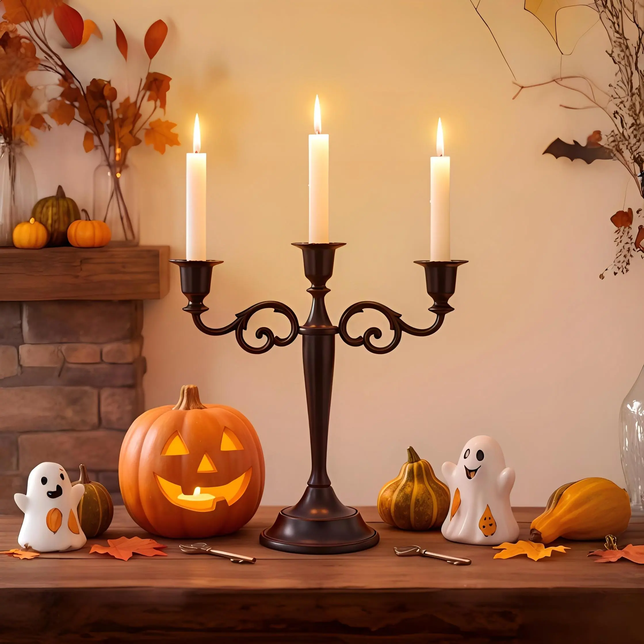 Halloween Candle Holder, Metal Three Five Arm, 9.84 Inch Height, Gothic Style, Matte Finish, Wedding, Fireplace, Home Decor, Table Centerpiece, Iron Candle Holders