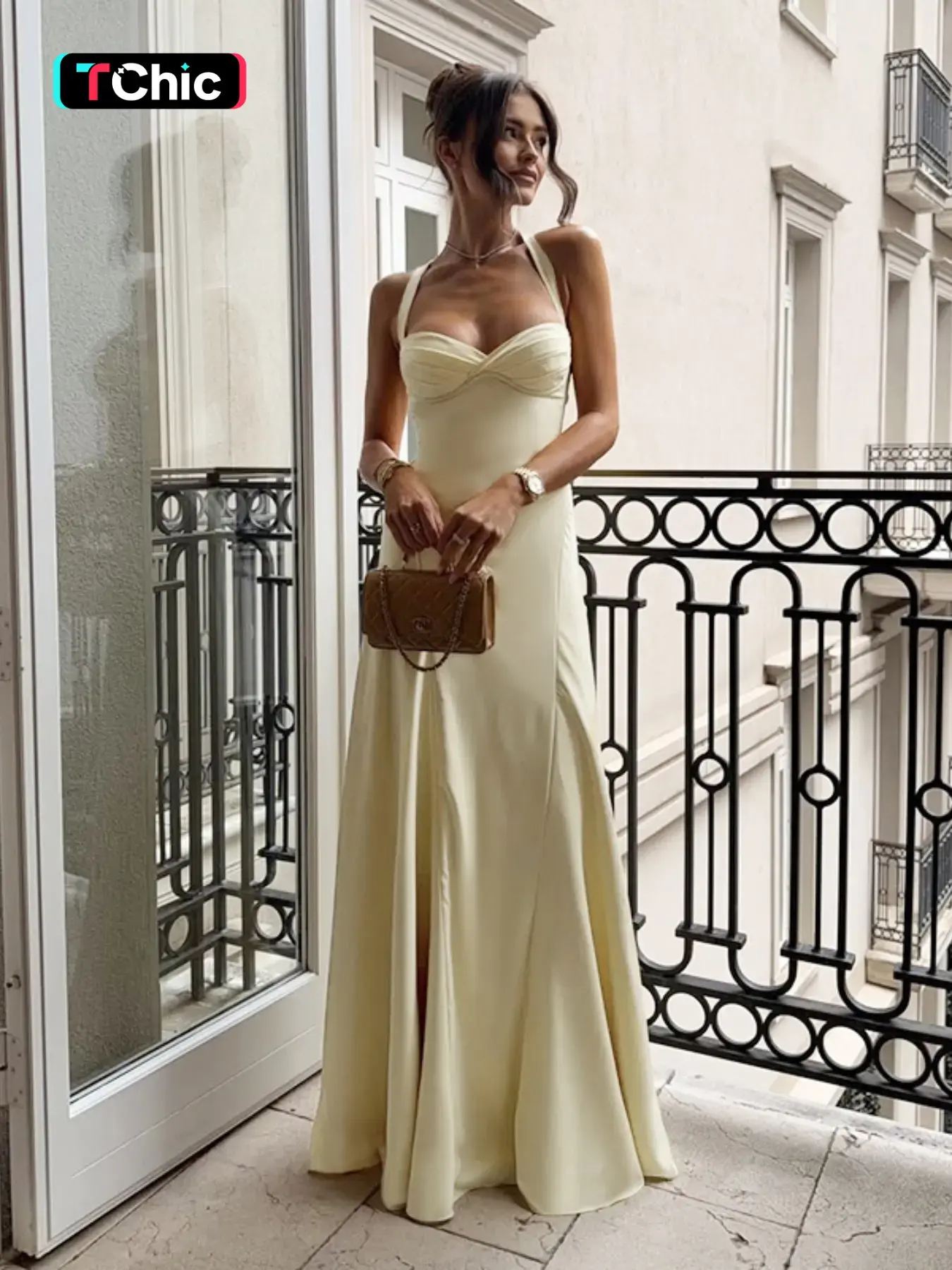 Women's Elegant Chic Stretch Strap Sleeveless Dress, Fitted Solid Pattern Dress, Plain Surface, High Weight Fabric, Perfect for Everyday Wear