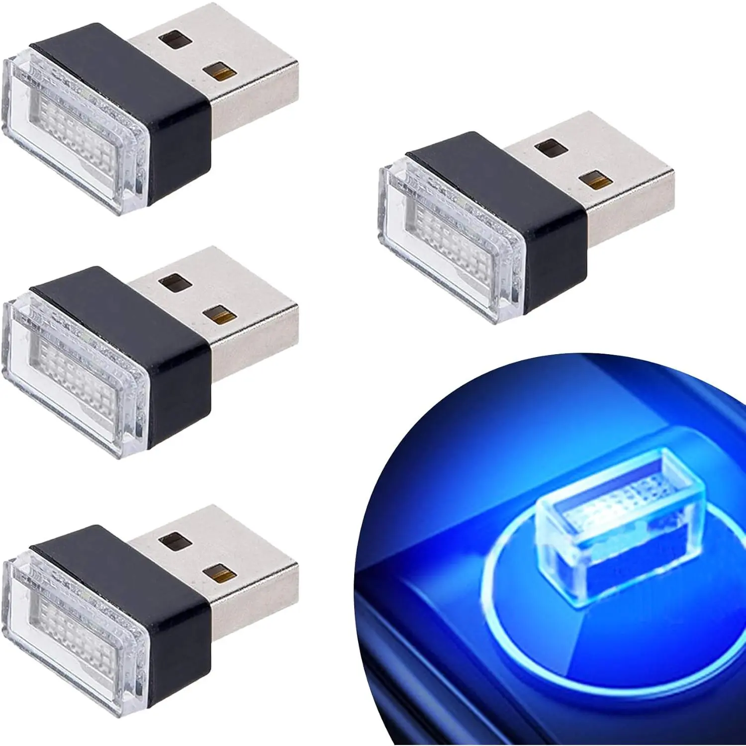 4 count Blue USB  Interior Atmosphere Lamps,  Mini Led USB Lights for  Decoration, Lighting