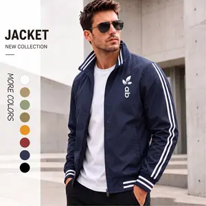 Men’s New Collection Athletic Bomber Jacket – Lightweight Zip-Up Jacket with Minimal Logo Print, Stripe Sleeve Detail & Clean Modern Streetwear Fit