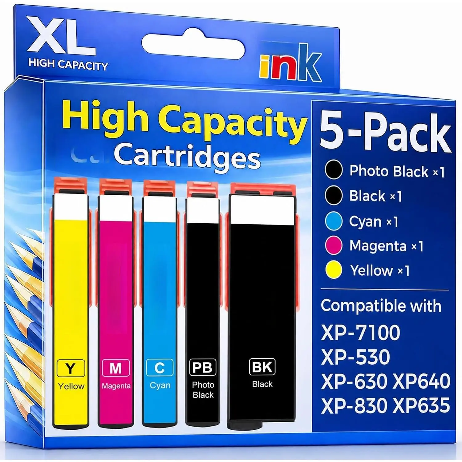 Remanufactured   for Epson 410  Cartridges 5 Pack | Compatible with Epson Expression XP-7100 XP-830 XP-640 XP-630 XP-530 XP-635 Printer High Yield &  Chip
