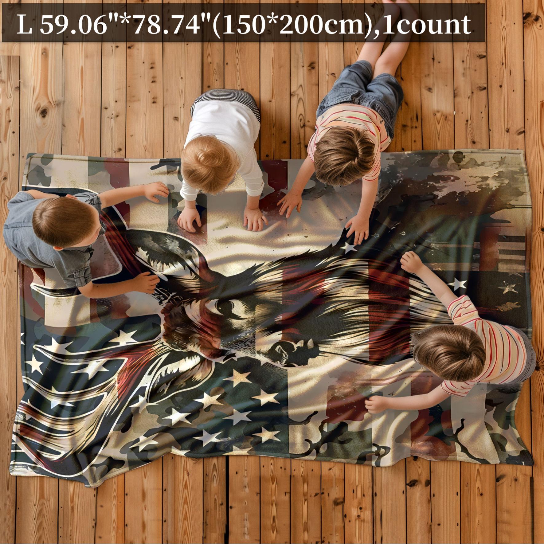 Deer & American Flag Pattern Blanket, 1 Count/2 Counts Soft Warm Throw Blanket, Air-conditioned Room Accessories Blanket for Home Office Travel Camping, Cozy Chic Blanket