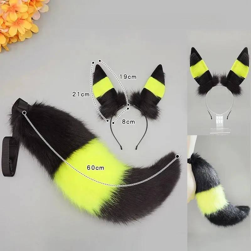 Game Anime Umbreon Cosplay Adult Unisex Ears Headband Furry Anthropomorphic Headdress Plush Tail Headwear Halloween Cute Props