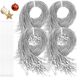 480 Pcs Silver Christmas Ornament Hooks Hangers with Snap String for Christmas Tree Holiday Party Hanging Decorations Easy and Fast Locking
